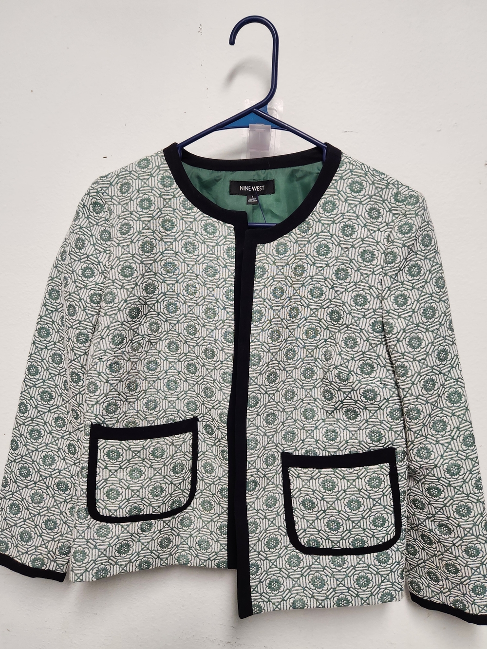 Nine West Green and Black Geometric Boxy Jacket